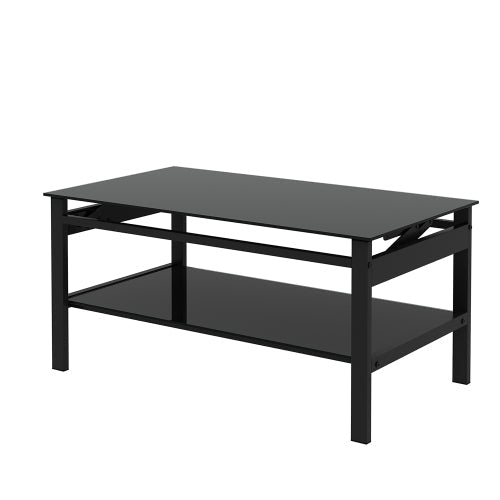 Elevate Black Glass Coffee Table with Dual Shelves Home decor