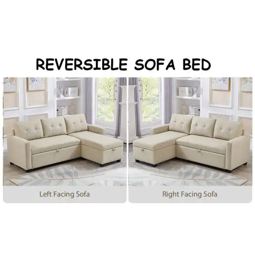 Beige Convertible Sleeper Sofa with Storage Chaise