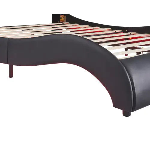 Black Queen LED Platform Bed with Faux Leather