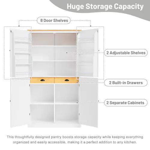 High-Capacity Freestanding Kitchen Pantry Cabinet - Welfel Home decor