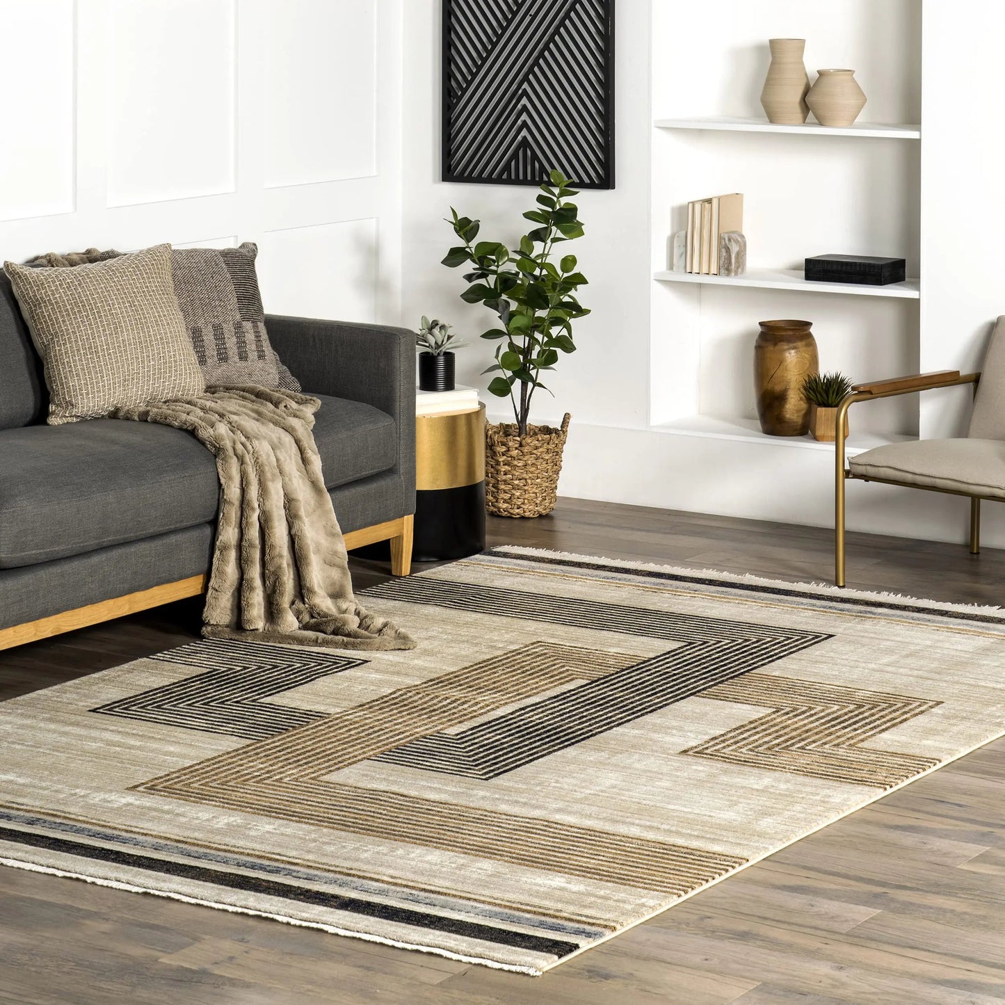 nuLOOM Fringed Easy Clean Beige Area Rug Home decor