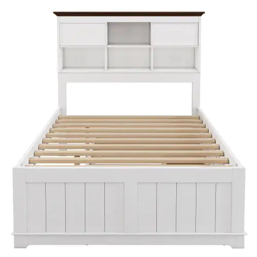 Pine Captain Bookcase Full Bed with Trundle and Drawers, White Walnut