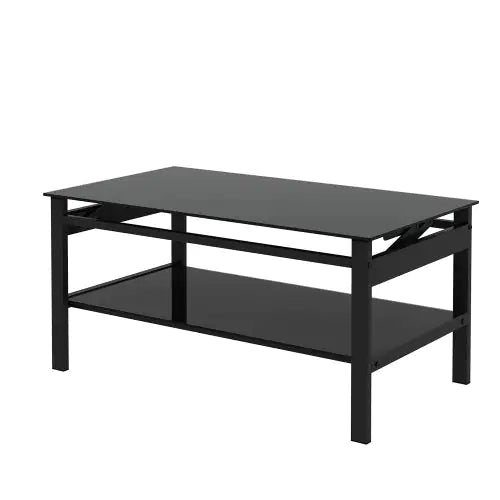 Elevate Black Glass Coffee Table with Dual Shelves Home decor