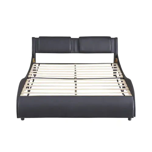 Black Queen LED Platform Bed with Faux Leather