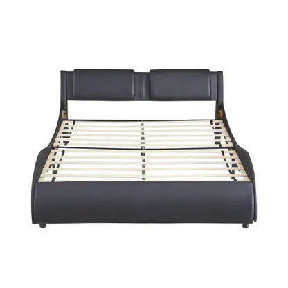 Black Queen LED Platform Bed with Faux Leather