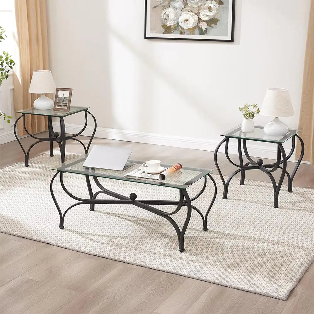 Elegant Glass 3-Piece Coffee Table Set Home decor