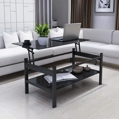 Elevate Black Glass Coffee Table with Dual Shelves Home decor