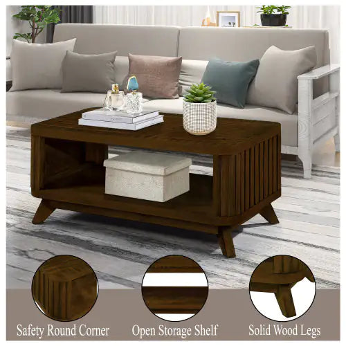 Walnut Rectangular Coffee Table with Storage Home decor