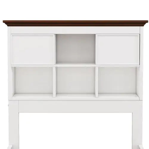 Pine Captain Bookcase Full Bed with Trundle and Drawers, White Walnut