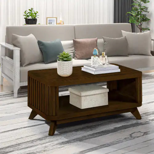 Walnut Rectangular Coffee Table with Storage Home decor