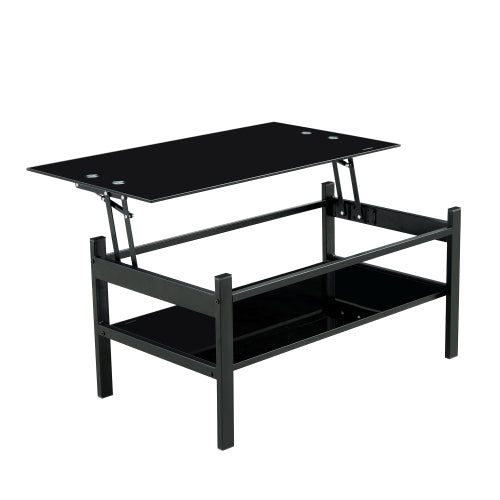 Elevate Black Glass Coffee Table with Dual Shelves Home decor