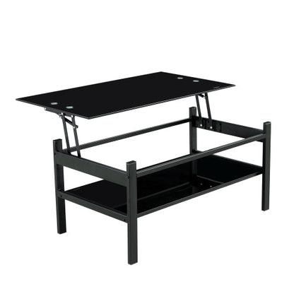 Elevate Black Glass Coffee Table with Dual Shelves Home decor