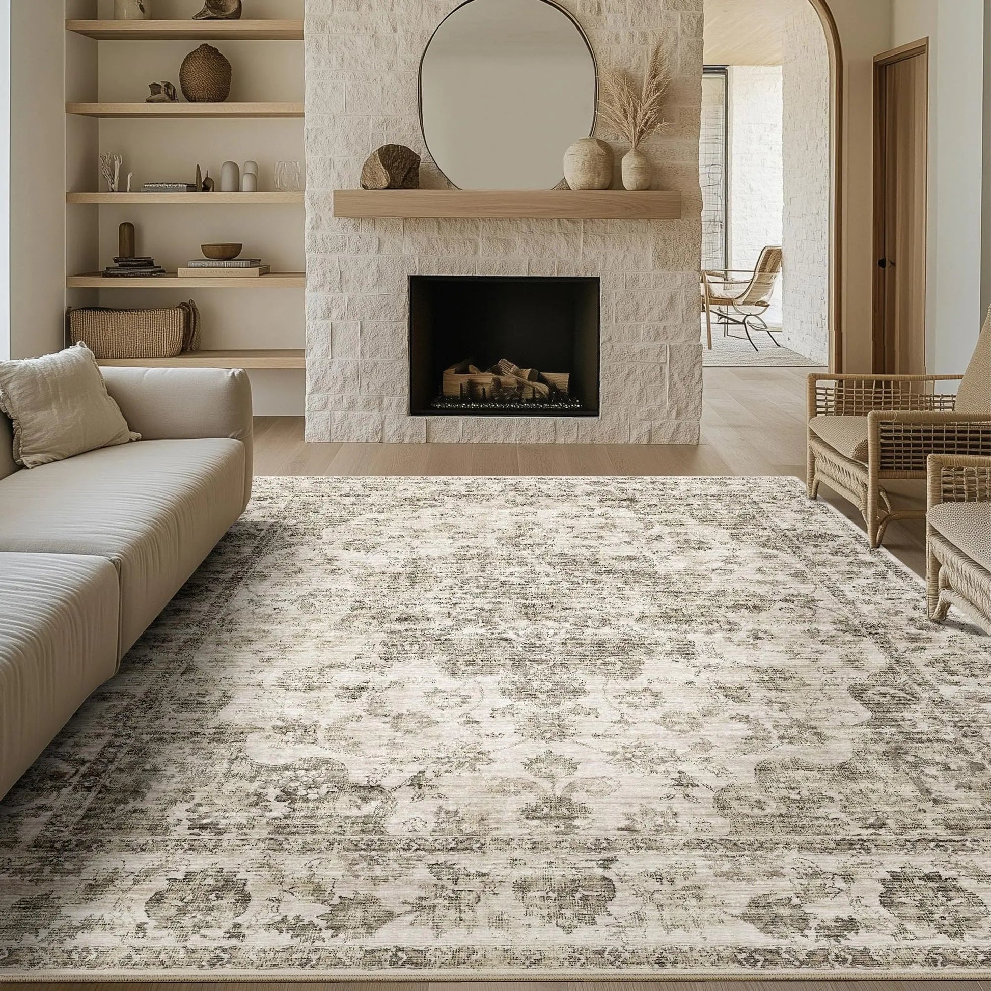 ChicWond 9x12 Taupe Floral Non-Slip Area Rug Home decor