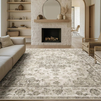 ChicWond 9x12 Taupe Floral Non-Slip Area Rug Home decor