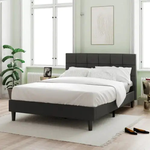 King-Sized Square Stitch Upholstered Bed
