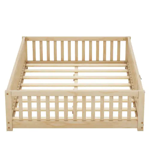 Full Size Kids Floor Bed with Guardrails