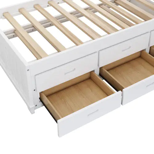 Pine Captain Bookcase Full Bed with Trundle and Drawers, White Walnut