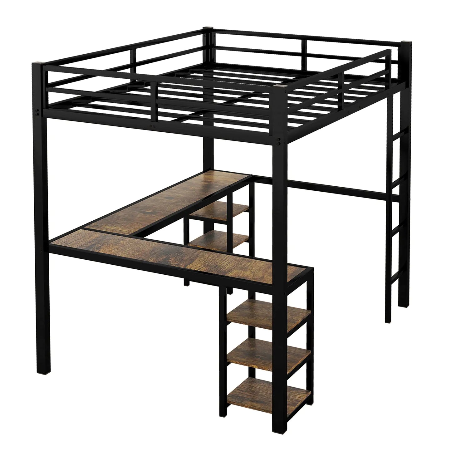 Metal Loft Bed with Desk and Storage