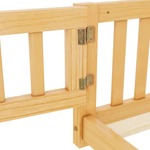 Kids' Queen Floor Bed with Safety Rails and Door, Natural