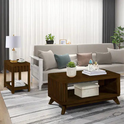 Walnut Rectangular Coffee Table with Storage Home decor
