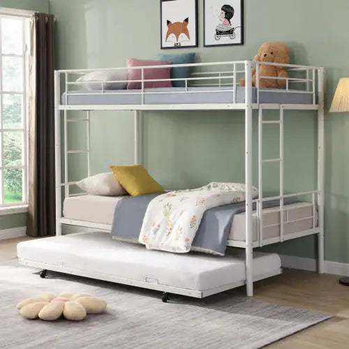 White Metal Twin Bunk Bed with Trundle