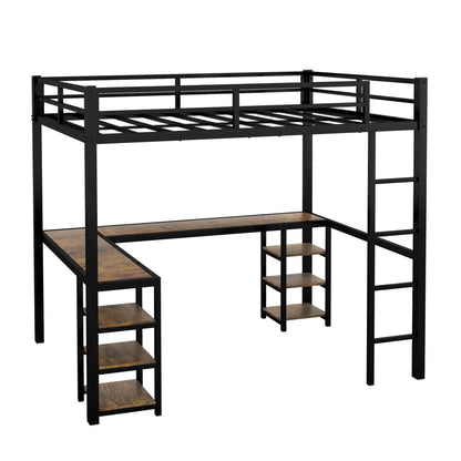 Metal Loft Bed with Desk and Storage