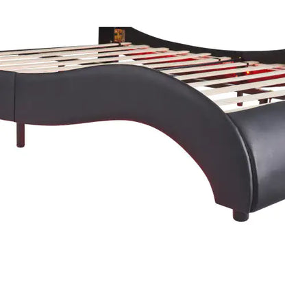 Black Queen LED Platform Bed with Faux Leather
