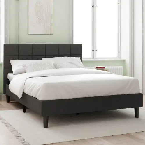 King-Sized Square Stitch Upholstered Bed