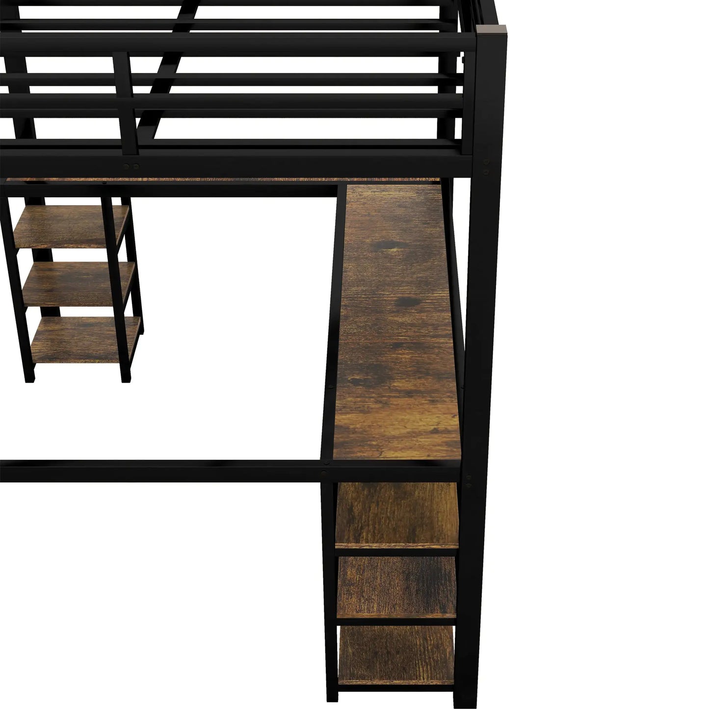 Metal Loft Bed with Desk and Storage