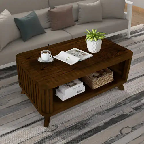 Walnut Rectangular Coffee Table with Storage Home decor