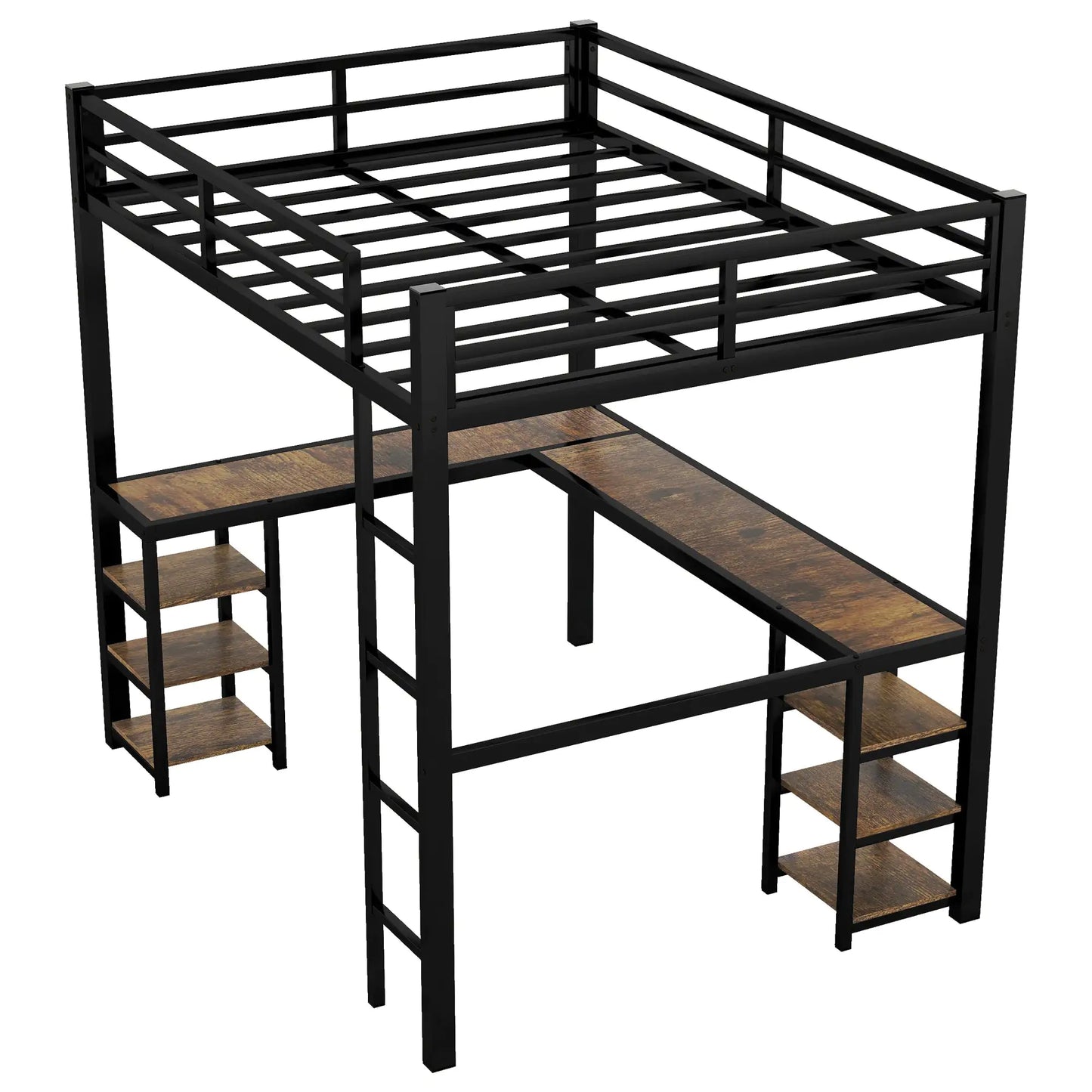 Metal Loft Bed with Desk and Storage