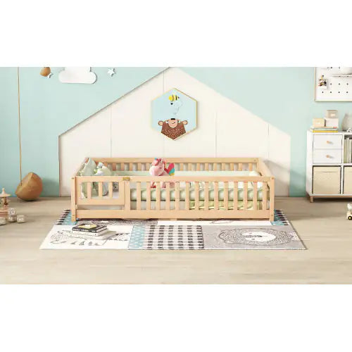 Full Size Kids Floor Bed with Guardrails