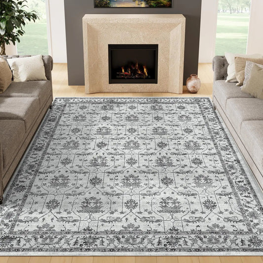 ChicWond 9x12 Taupe Floral Non-Slip Area Rug Home decor