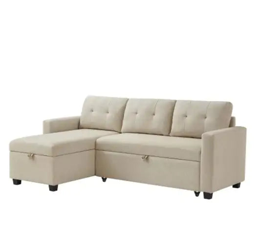 Beige Convertible Sleeper Sofa with Storage Chaise