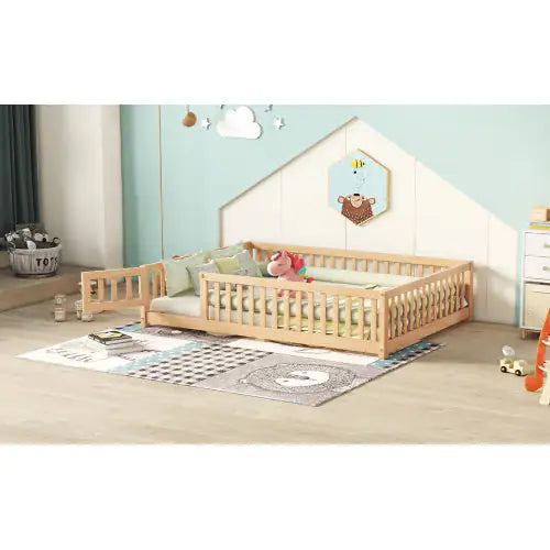 Full Size Kids Floor Bed with Guardrails