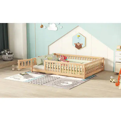 Full Size Kids Floor Bed with Guardrails