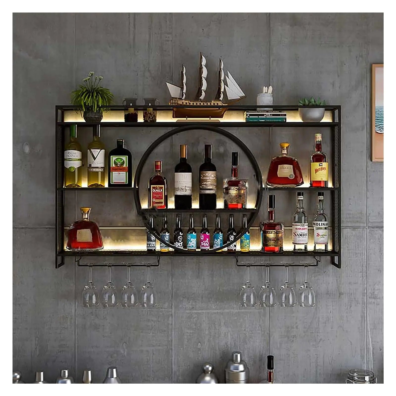 Illuminated 3-Tier Metal Wine Rack Home decor