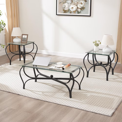 Elegant Glass 3-Piece Coffee Table Set Home decor