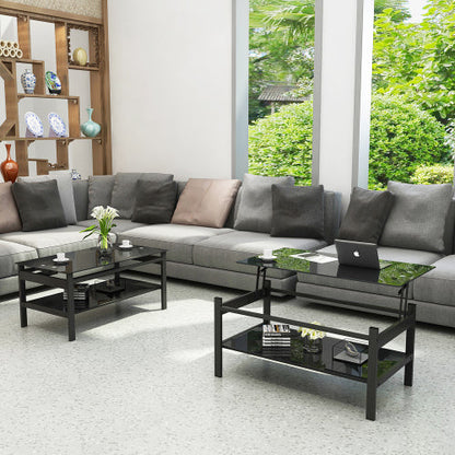 Elevate Black Glass Coffee Table with Dual Shelves Home decor