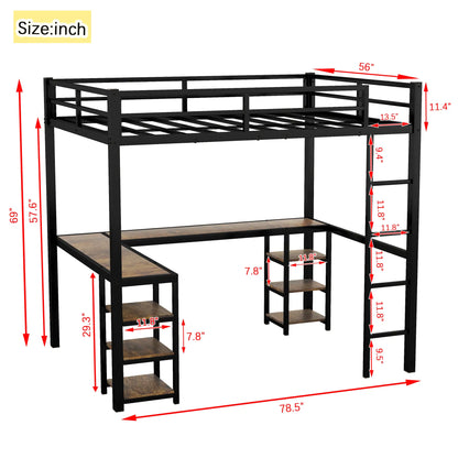 Metal Loft Bed with Desk and Storage