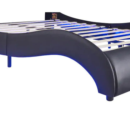 Black Queen LED Platform Bed with Faux Leather