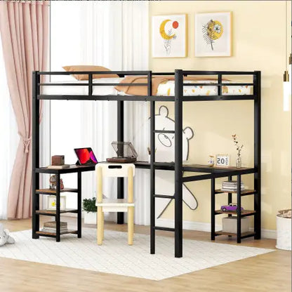 Metal Loft Bed with Desk and Storage