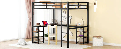 Metal Loft Bed with Desk and Storage