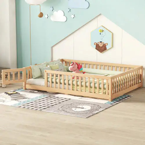 Full Size Kids Floor Bed with Guardrails