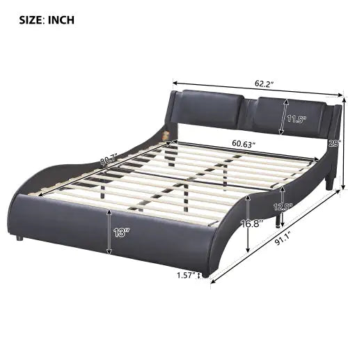 Black Queen LED Platform Bed with Faux Leather