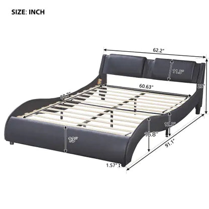 Black Queen LED Platform Bed with Faux Leather