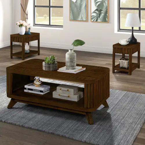 Walnut Rectangular Coffee Table with Storage Home decor