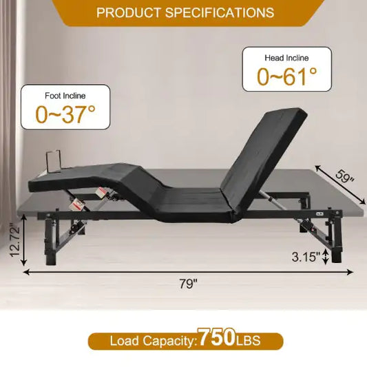 Queen Adjustable Bed Frame with Remote and USB Ports