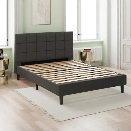King-Sized Square Stitch Upholstered Bed