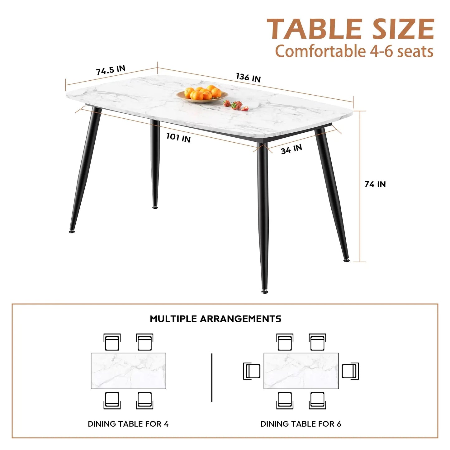 VFF Chic MDF Dining Table with Metal Support Home decor